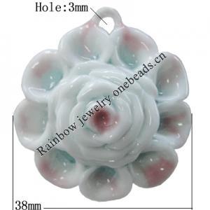 Porcelain Pendants, Flower Size:about 38mm Hole:3mm, Sold By Bag
