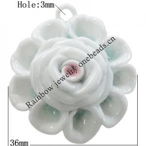 Porcelain Pendants, Flower Size:about 36mm Hole:3mm, Sold By Bag