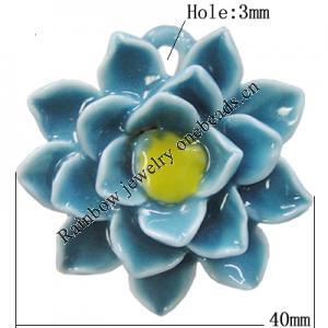 Porcelain Pendants, Flower Size:about 40mm Hole:3mm, Sold By Bag