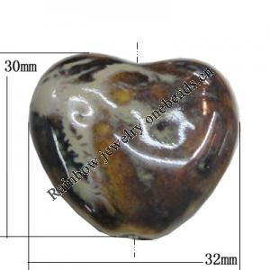 Porcelain Beads, Heart 30x32mm, Hole:2mm, Sold by Bag