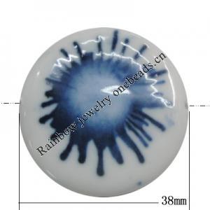 Porcelain Beads, Flat Round 38mm, Hole:2mm, Sold by Bag