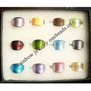 Lampwork Glass Rings, Silver Foil, Mix Color and Mix Style About 20-25mm Hole:17-19mm, Sold by Group
