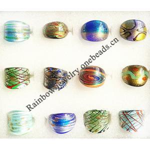 Lampwork Glass Rings, Mix Color and Mix Style About 20-25mm Hole:17-19mm, Sold by Group