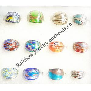 Lampwork Glass Rings, Mix Color and Mix Style About 16-25mm Hole:17-19mm, Sold by Group