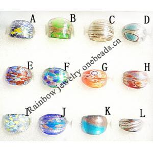 Lampwork Glass Rings, About 16-25mm Hole:17-19mm, Sold by PC