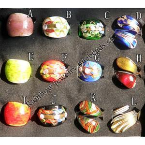 Lampwork Glass Rings, About 20-25mm Hole:18-30mm, Sold by PC