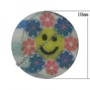 Pottery Clay Cabochons, NO-Hole Jewelry Fingings, Coin 10mm Thick:About 5mm, Sold by Bag