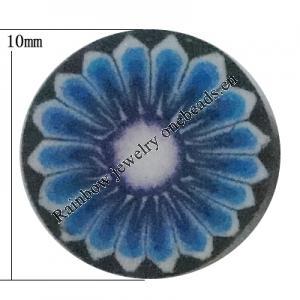 Pottery Clay Cabochons, NO-Hole Jewelry Fingings, Coin 10mm Thick:About 5mm, Sold by Bag