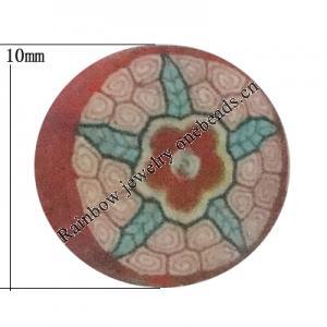 Pottery Clay Cabochons, NO-Hole Jewelry Fingings, Coin 10mm Thick:About 5mm, Sold by Bag