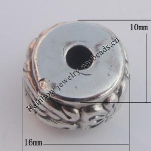Jewelry findings, CCB plastic European style Beads Antique sliver, Column 10x16mm Hole:4mm, Sold by Bag
