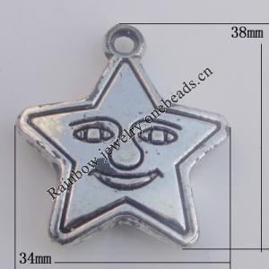 Jewelry findings, CCB plastic Pendant Antique sliver, Star 38x34mm Hole:3mm, Sold by Bag