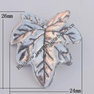 Jewelry findings, CCB plastic Pendant Antique sliver, Leaf 26x24mm Hole:1mm, Sold by Bag