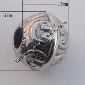 Jewelry findings, CCB plastic European style Beads Antique sliver, 15x17mm Hole:6mm, Sold by Bag