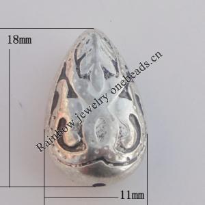 Jewelry findings, CCB plastic Beads Antique sliver, Flat Teardrop 18x11mm Hole:1mm, Sold by Bag