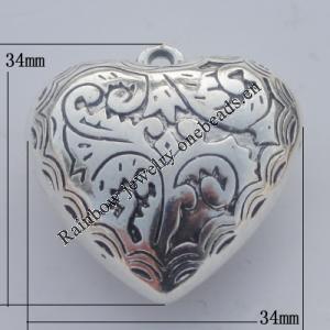 Jewelry findings, CCB plastic Pendant Antique sliver, Heart 34x34mm Hole:3mm, Sold by Bag