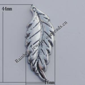 Jewelry findings, CCB plastic Pendant Antique sliver, Leaf 44x16mm Hole:1mm, Sold by Bag