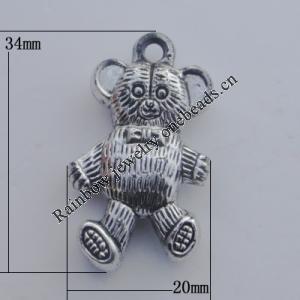 Jewelry findings, CCB plastic Pendant Antique sliver, Bear 34x20mm Hole:3mm, Sold by Bag