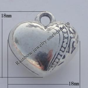 Jewelry findings, CCB plastic Pendant Antique sliver, Heart 18x18mm Hole:3mm, Sold by Bag