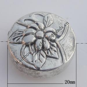 Jewelry findings, CCB plastic Beads Antique sliver, Coin 20x10mm Hole:2mm, Sold by Bag