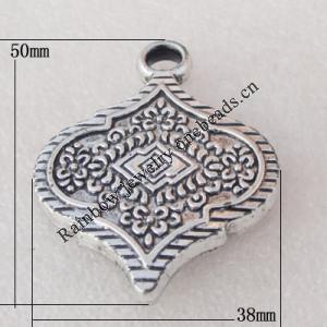 Jewelry findings, CCB plastic Pendant Antique sliver, 50x38mm Hole:5mm, Sold by Bag