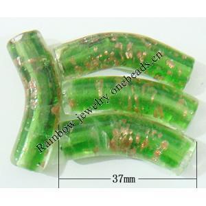 Gold Sand Lampwork Beads, Tube 37x10mm Hole:About 2mm, Sold by PC