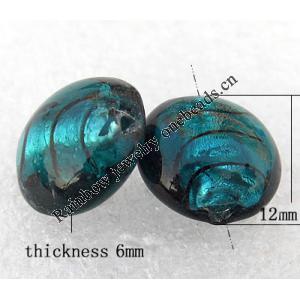 Silver Foil Lampwork Beads, Flat Round 12x6mm Hole:About 2mm, Sold by PC