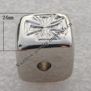 Jewelry findings, CCB plastic Beads Platina plated, Cube 24mm Hole:4mm, Sold by Bag