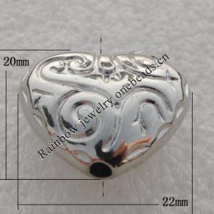 Jewelry findings, CCB plastic Beads Platina plated, Heart 20x22mm Hole:3mm, Sold by Bag