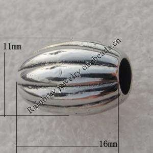 Jewelry findings, CCB plastic European style Beads Platina plated, Fluted Oval 16x11mm Hole:5mm, Sold by Bag