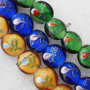 Lampwork Beads, Mix Color Flat Round 20mm Hole:1.5mm, Sold by Group