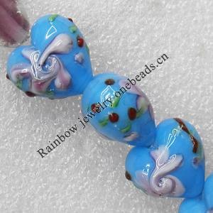 Lampwork Beads, Heart 20mm Hole:1.5mm, Sold by PC