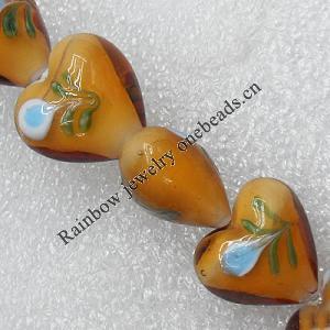 Lampwork Beads, Heart 20mm Hole:1.5mm, Sold by PC