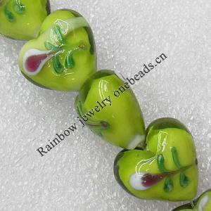 Lampwork Beads, Heart 20mm Hole:1.5mm, Sold by PC