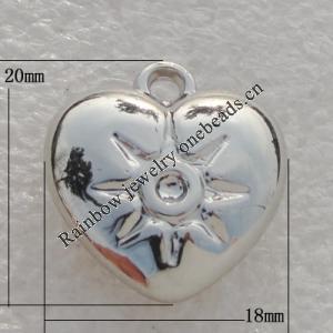 Jewelry findings, CCB plastic Pendant Platina plated, Heart 20x18mm Hole:2mm, Sold by Bag