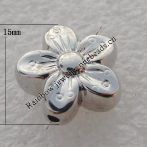 Jewelry findings, CCB plastic Beads Platina plated, Flower 15mm Hole:1.5mm, Sold by Bag