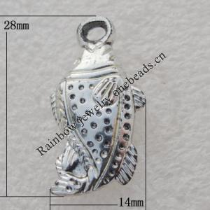 Jewelry findings, CCB plastic Pendant Platina plated, Fish 28x14mm Hole:3mm, Sold by Bag