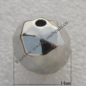 Jewelry findings, CCB plastic Beads Platina plated, Faceted Round 14mm Hole:2mm, Sold by Bag