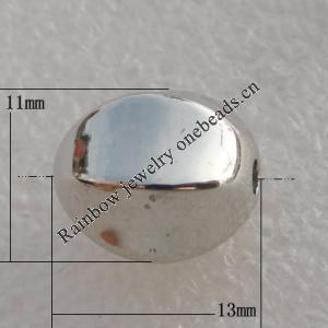 Jewelry findings, CCB plastic Beads Platina plated, Fluted Oval 13x11mm Hole:2mm, Sold by Bag