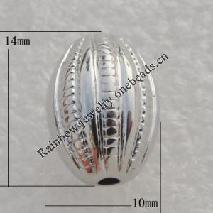Jewelry findings, CCB plastic Beads Platina plated, Fluted Oval 14x10mm Hole:1mm, Sold by Bag
