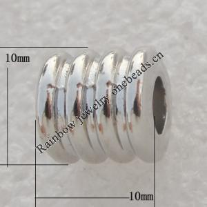 Jewelry findings, CCB plastic European style Beads Platina plated, Fluted Column 10x10mm Hole:5mm, Sold by Bag