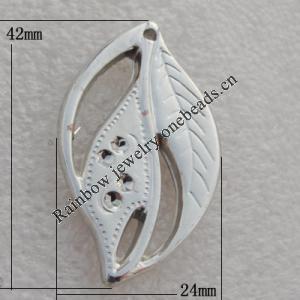 Jewelry findings, CCB plastic Pendant Platina plated, Leaf 42x24mm Hole:1mm, Sold by Bag