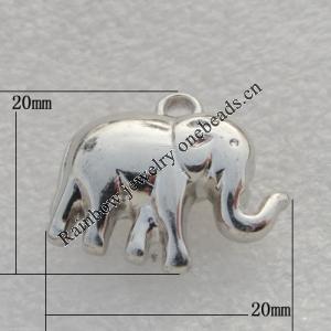 Jewelry findings, CCB plastic Pendant Platina plated, Elephant 20x20mm Hole:2mm, Sold by Bag