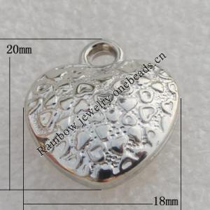Jewelry findings, CCB plastic Pendant Platina plated, 20x18mm Hole:3mm, Sold by Bag