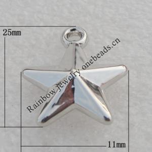 Jewelry findings, CCB plastic Pendant Platina plated, Star 25x11mm Hole:3mm, Sold by Bag