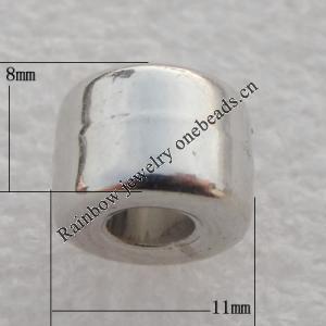 Jewelry findings, CCB plastic European style Beads Platina plated, Column 8x11mm Hole:5mm, Sold by Bag