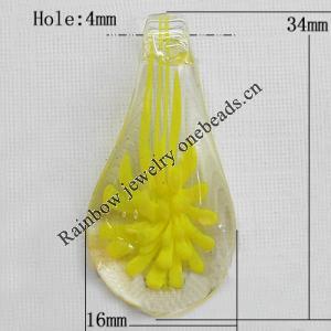 Inner Flower Lampwork Pendant For Earring, Leaf 34x16mm Hole:About 4mm, Sold by PC