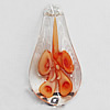 Inner Flower Lampwork Pendant For Earring, Leaf 34x16mm Hole:About 4mm, Sold by PC