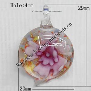 Inner Flower Lampwork Pendant For Earring, 34x16mm Hole:About 4mm, Sold by PC