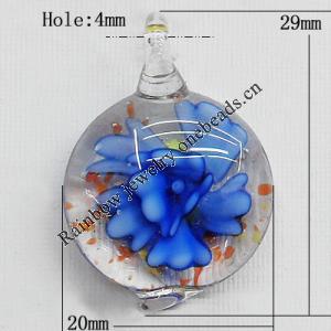 Inner Flower Lampwork Pendant For Earring, 34x16mm Hole:About 4mm, Sold by PC