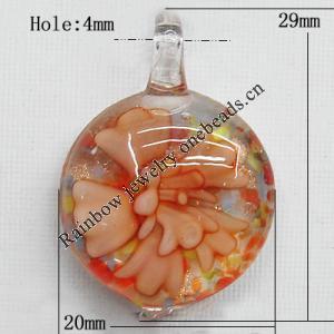 Inner Flower Lampwork Pendant For Earring, Heart 29x20mm Hole:About 4mm, Sold by PC